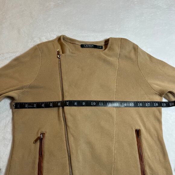 Lauren Ralph Lauren Asymmetrical Zip Up Knit Jacket Size Medium Neutral Classic - Picture 8 of 10